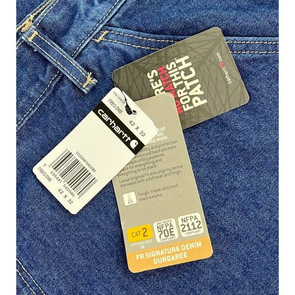 New Carhartt Mens Flame Resistant Signature Denim Dungaree FRB13 DNM 42 x 33 - Picture 10 of 16